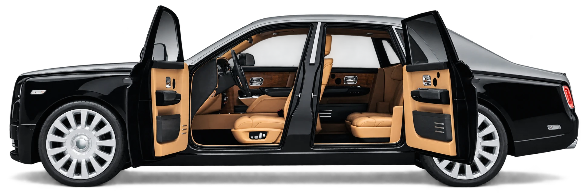 Black luxury sedan with its doors open